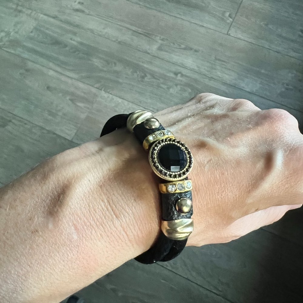 Boho magnetic jewel gold tone black rope bracelet